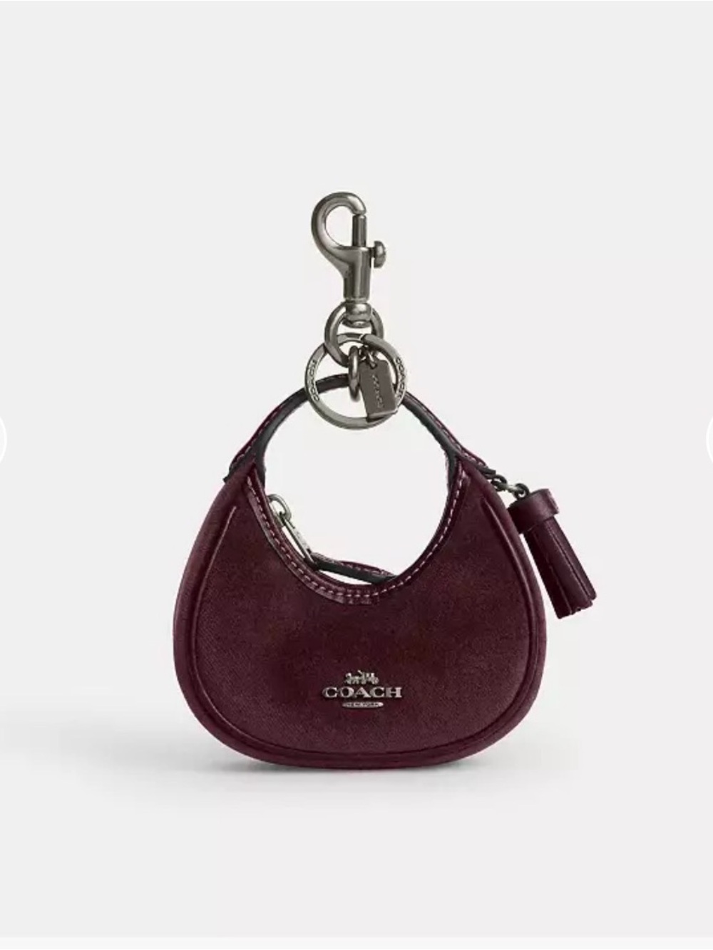 NWT🥀Coach Carmen Bag Charm Burgundy CCF19 Velvet Key Ring Gunmetal Mini Case Red - Picture 5 of 6